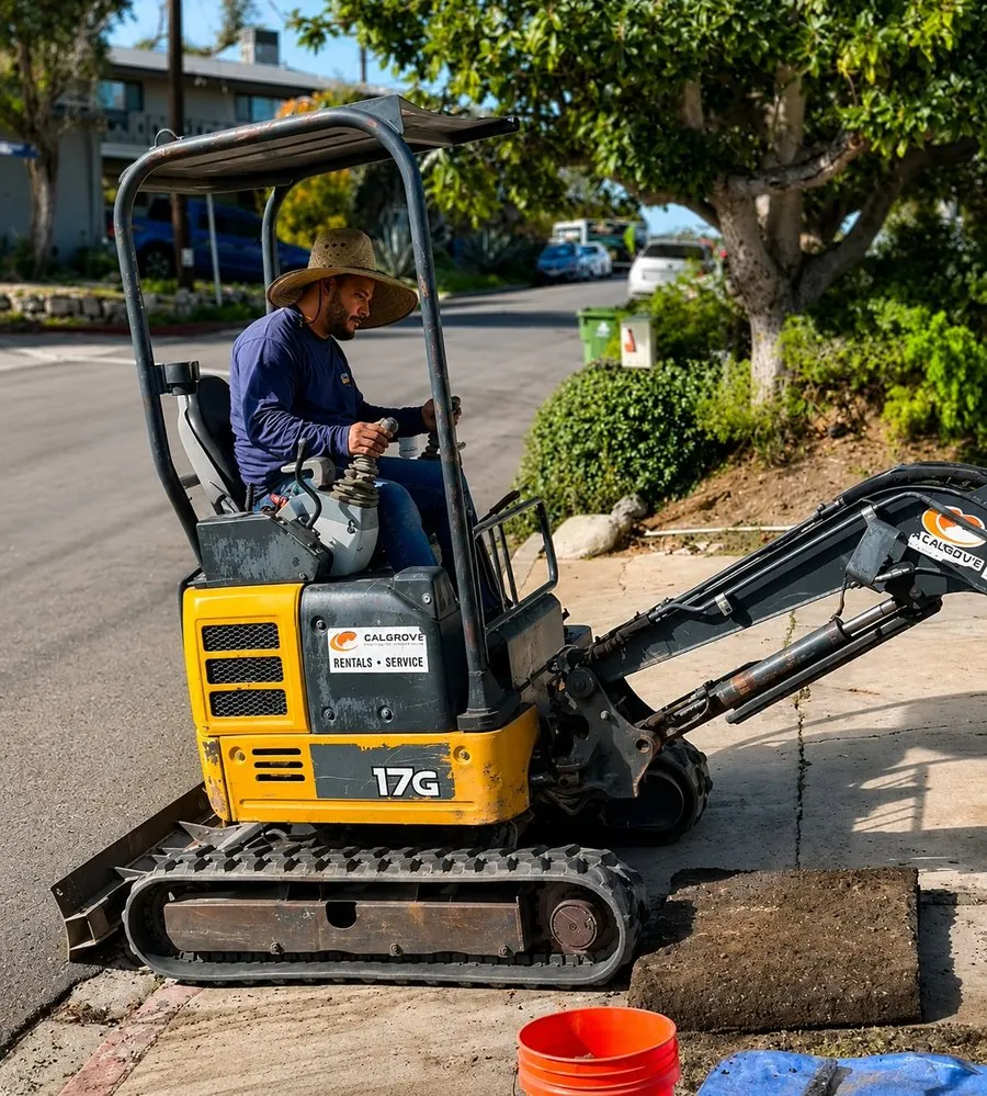 Mini excavator sewer repair